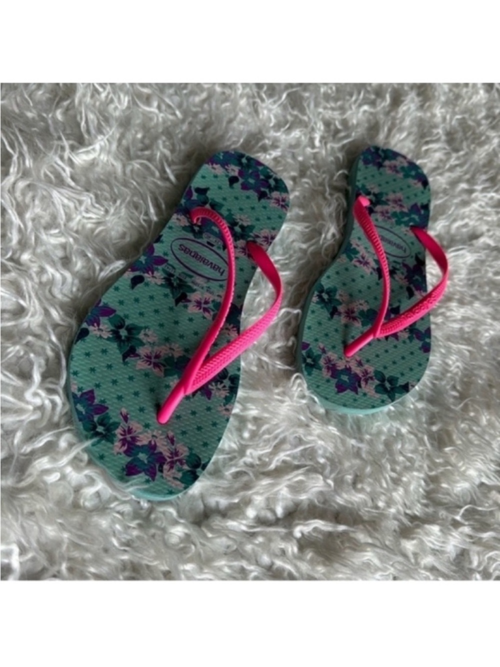 Havaianas Slim Provence Sandal Flip Flop Ice Blue Sz 9/10 Pink Blue